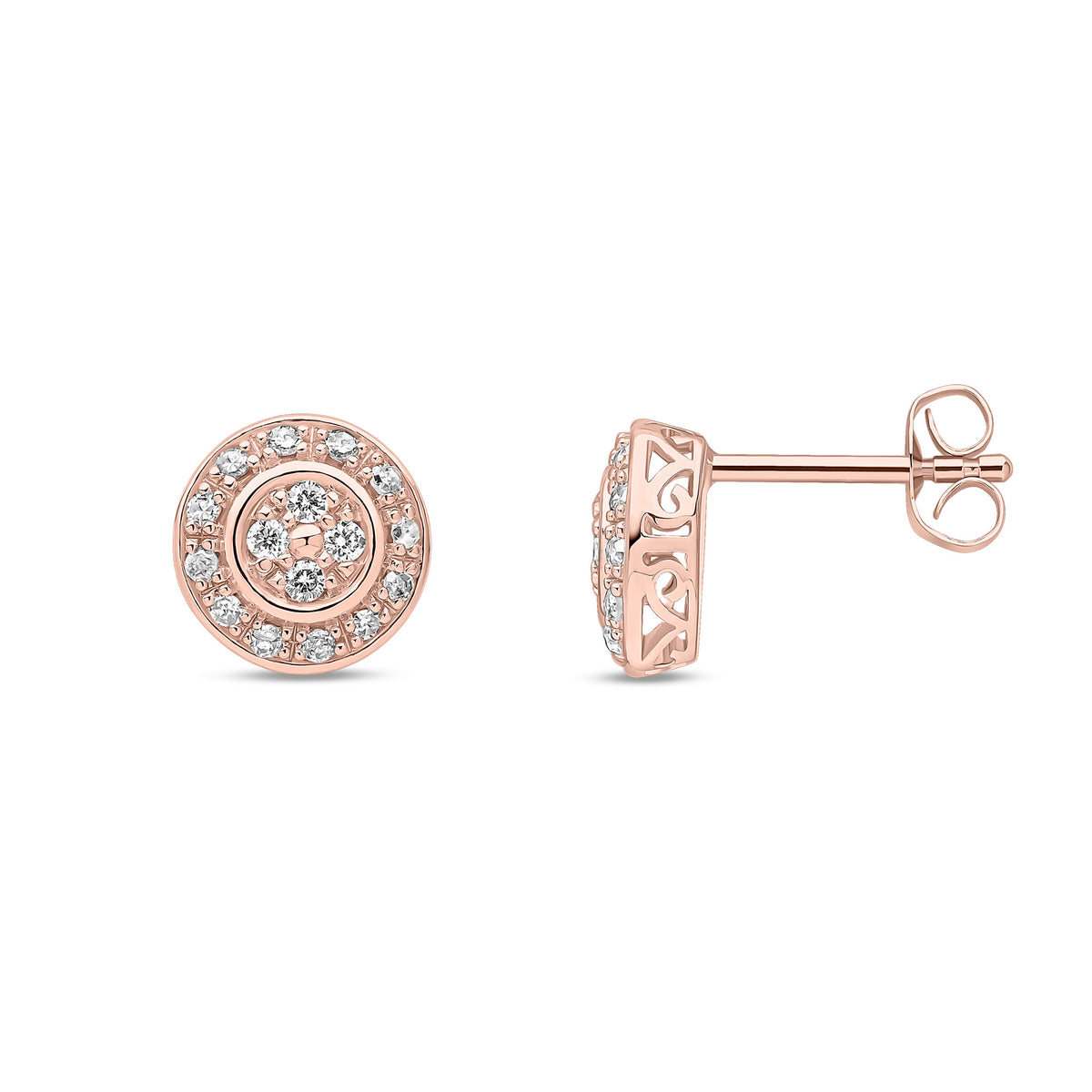 9ct Rose Gold Natural Diamond Halo Stud Earrings