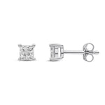9ct White Gold Natural Diamond Princess Cut Stud Earrings