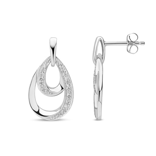 9ct White Gold Natural Diamond Interlocking Teardrop Drop Earrings