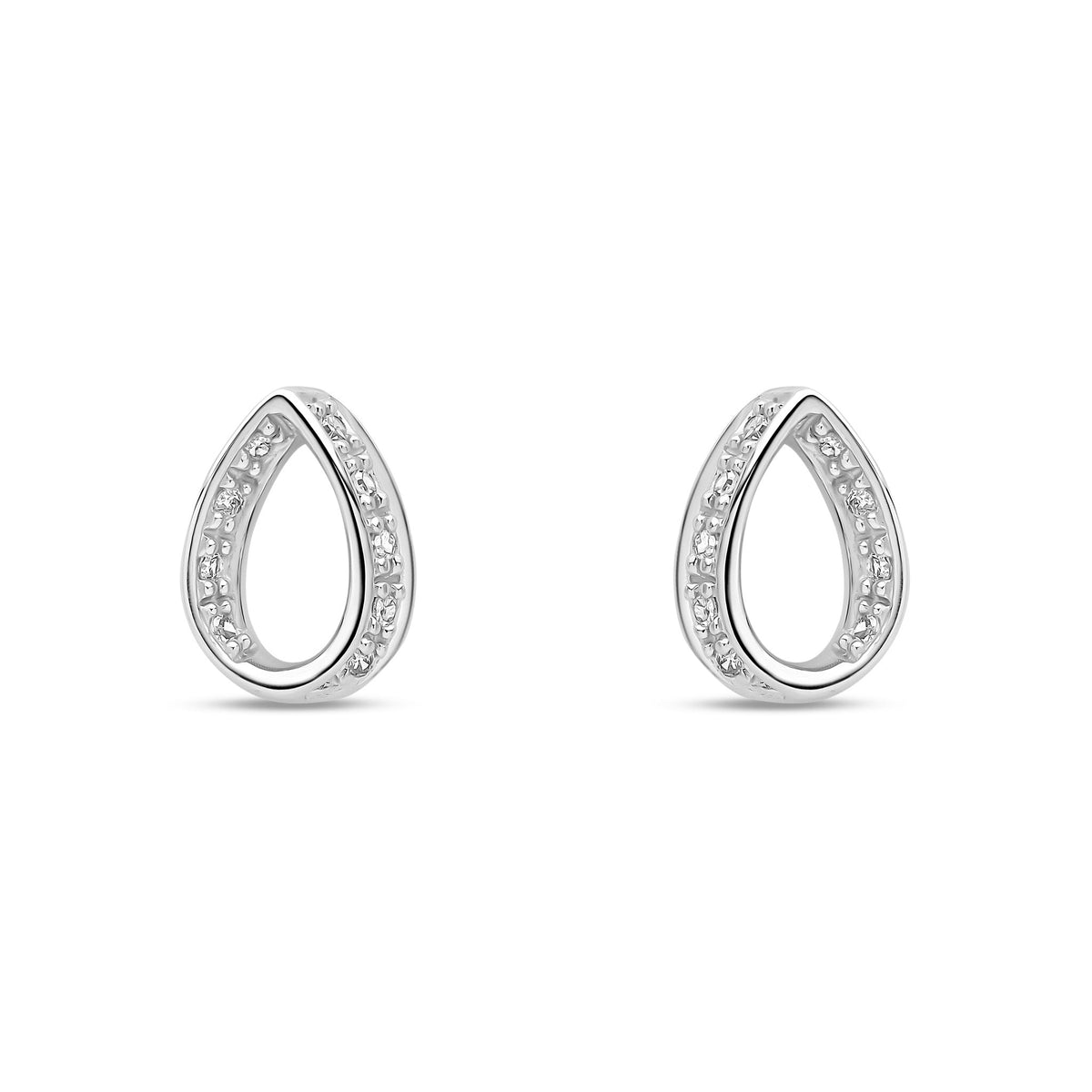 9ct White Gold Natural Diamond Diamond-Set Teardrop Stud Earrings