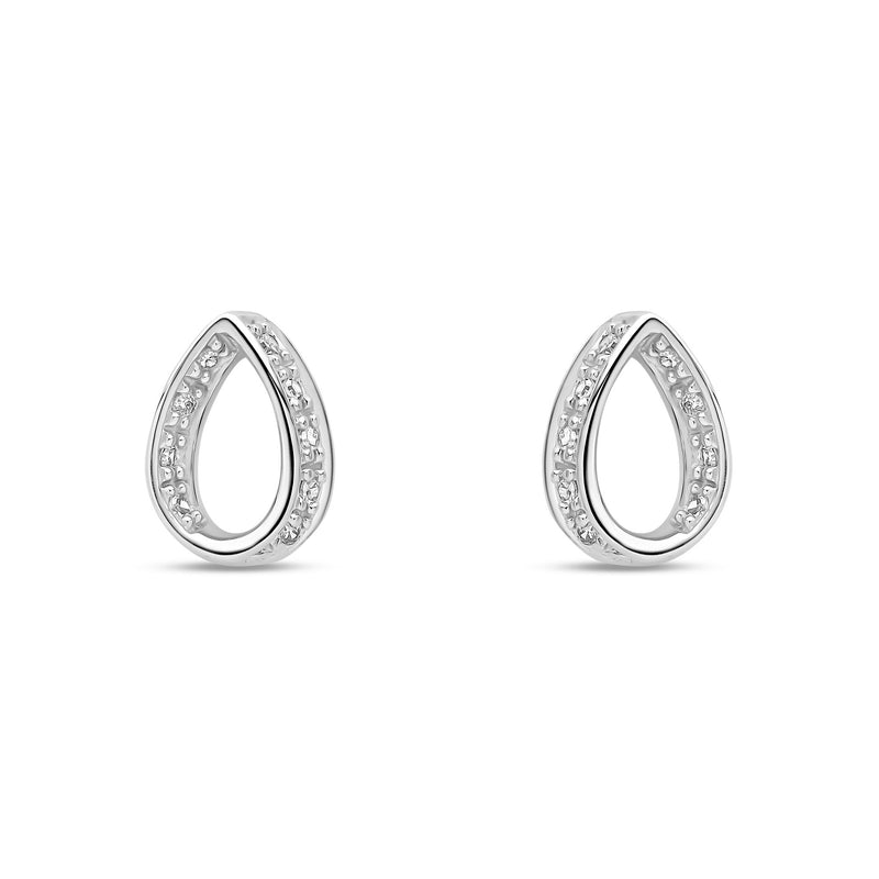 9ct White Gold Natural Diamond Diamond-Set Teardrop Stud Earrings