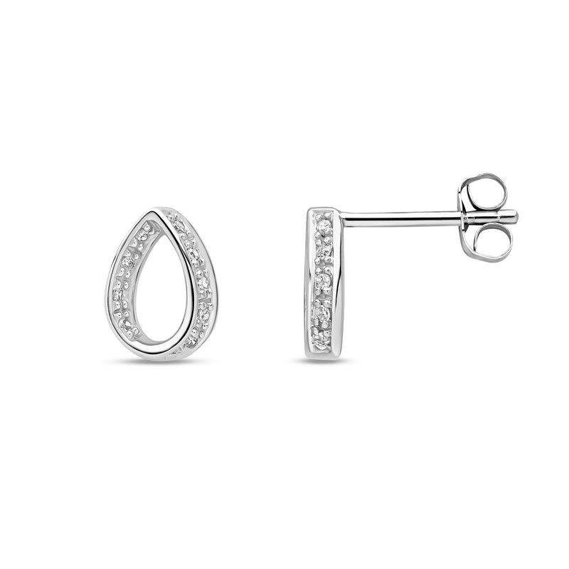 9ct White Gold Natural Diamond Diamond-Set Teardrop Stud Earrings