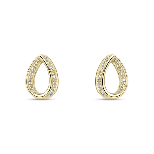 9ct Yellow Gold Natural Diamond Diamond-Set Teardrop Stud Earrings