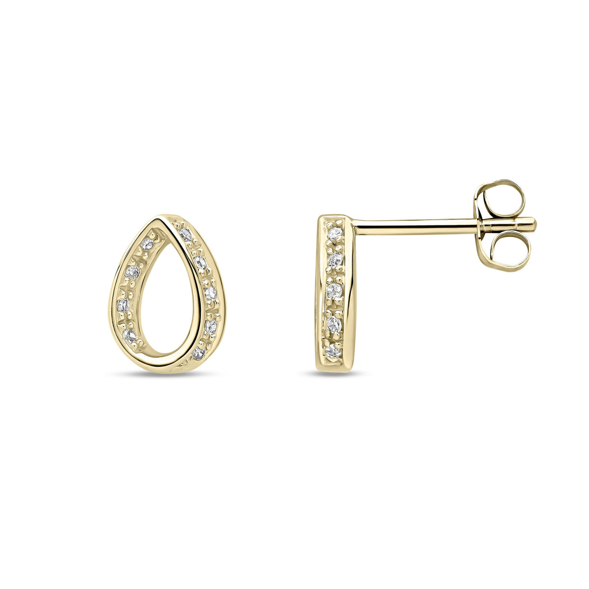 9ct Yellow Gold Natural Diamond Diamond-Set Teardrop Stud Earrings