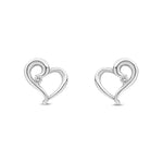 9ct White Gold Natural Diamond Open Heart Solitaire Stud Earrings