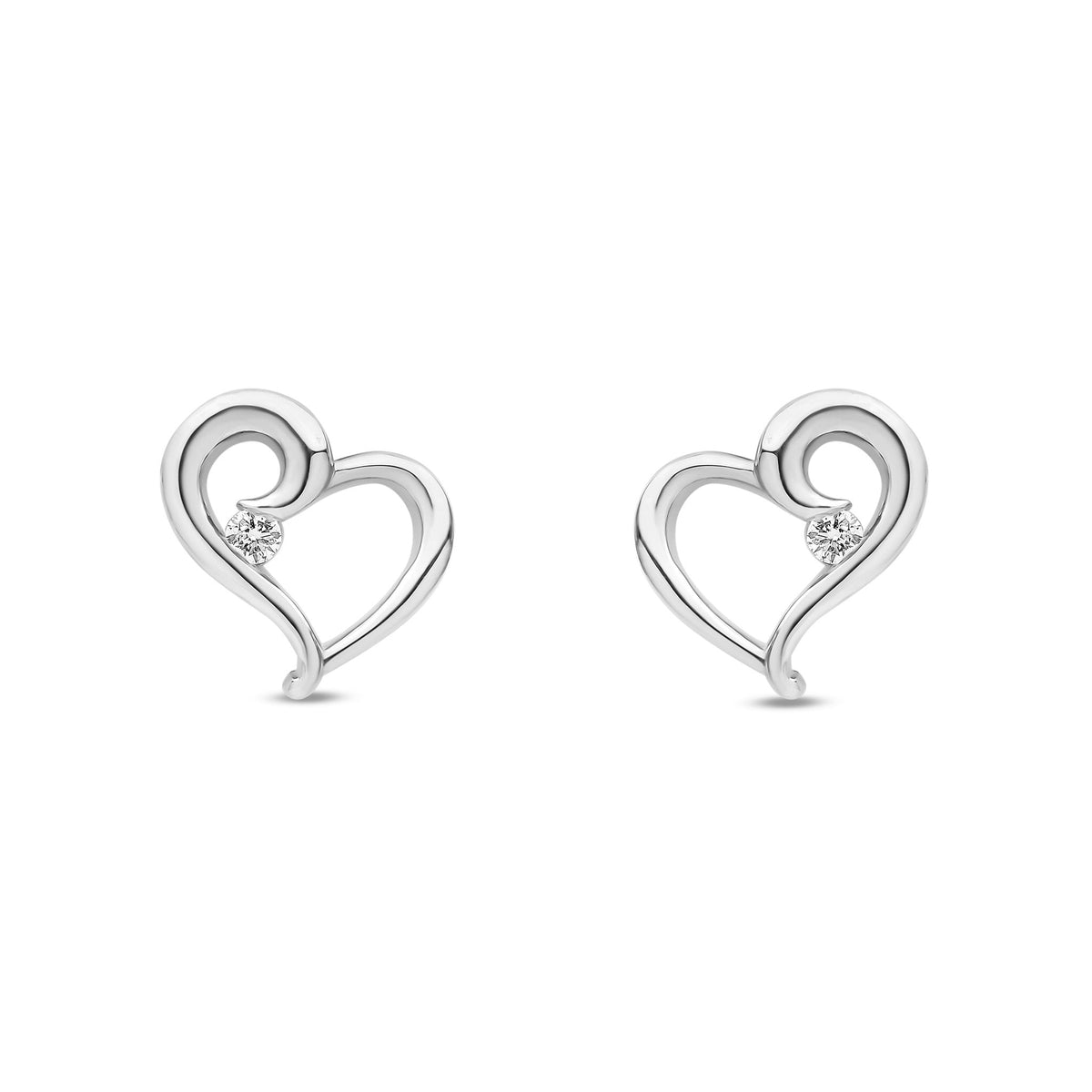 9ct White Gold Natural Diamond Open Heart Solitaire Stud Earrings