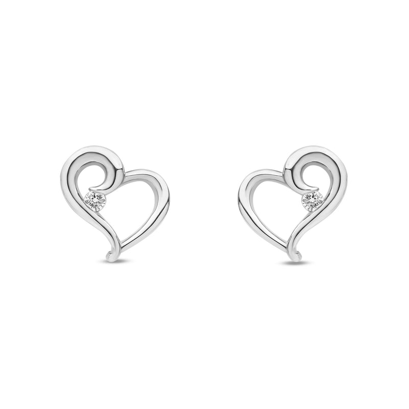 9ct White Gold Natural Diamond Open Heart Solitaire Stud Earrings