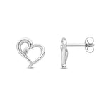 9ct White Gold Natural Diamond Open Heart Solitaire Stud Earrings