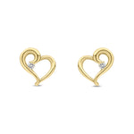 9ct Yellow Gold Natural Diamond Open Heart Solitaire Stud Earrings