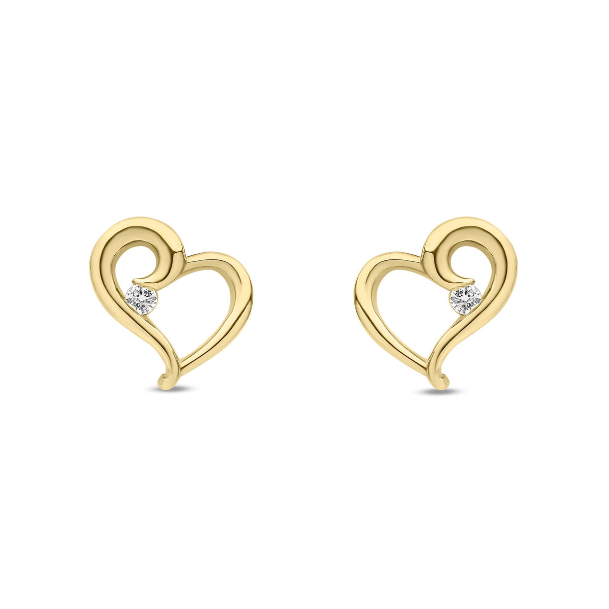 9ct Yellow Gold Natural Diamond Open Heart Solitaire Stud Earrings