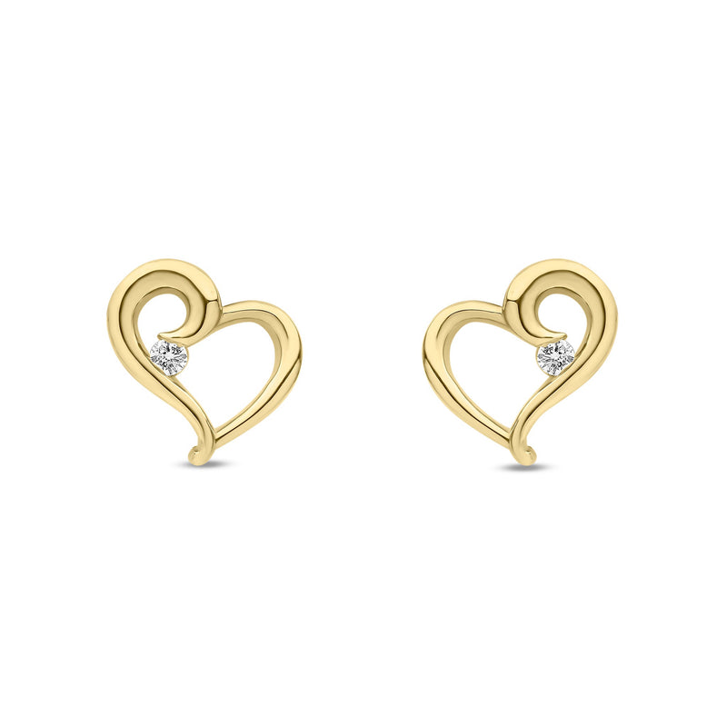 9ct Yellow Gold Natural Diamond Open Heart Solitaire Stud Earrings