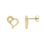 9ct Yellow Gold Natural Diamond Open Heart Solitaire Stud Earrings