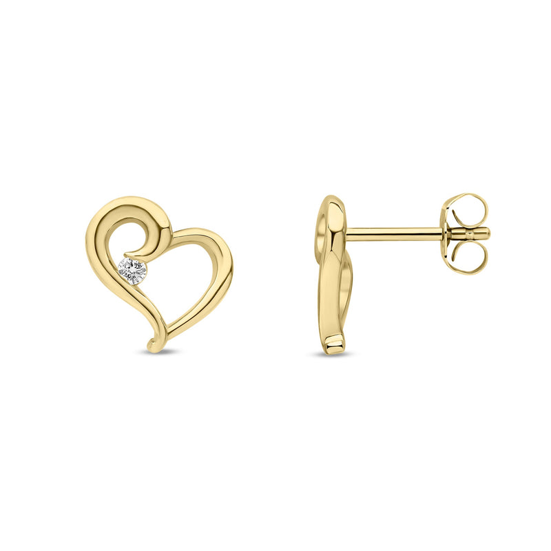 9ct Yellow Gold Natural Diamond Open Heart Solitaire Stud Earrings