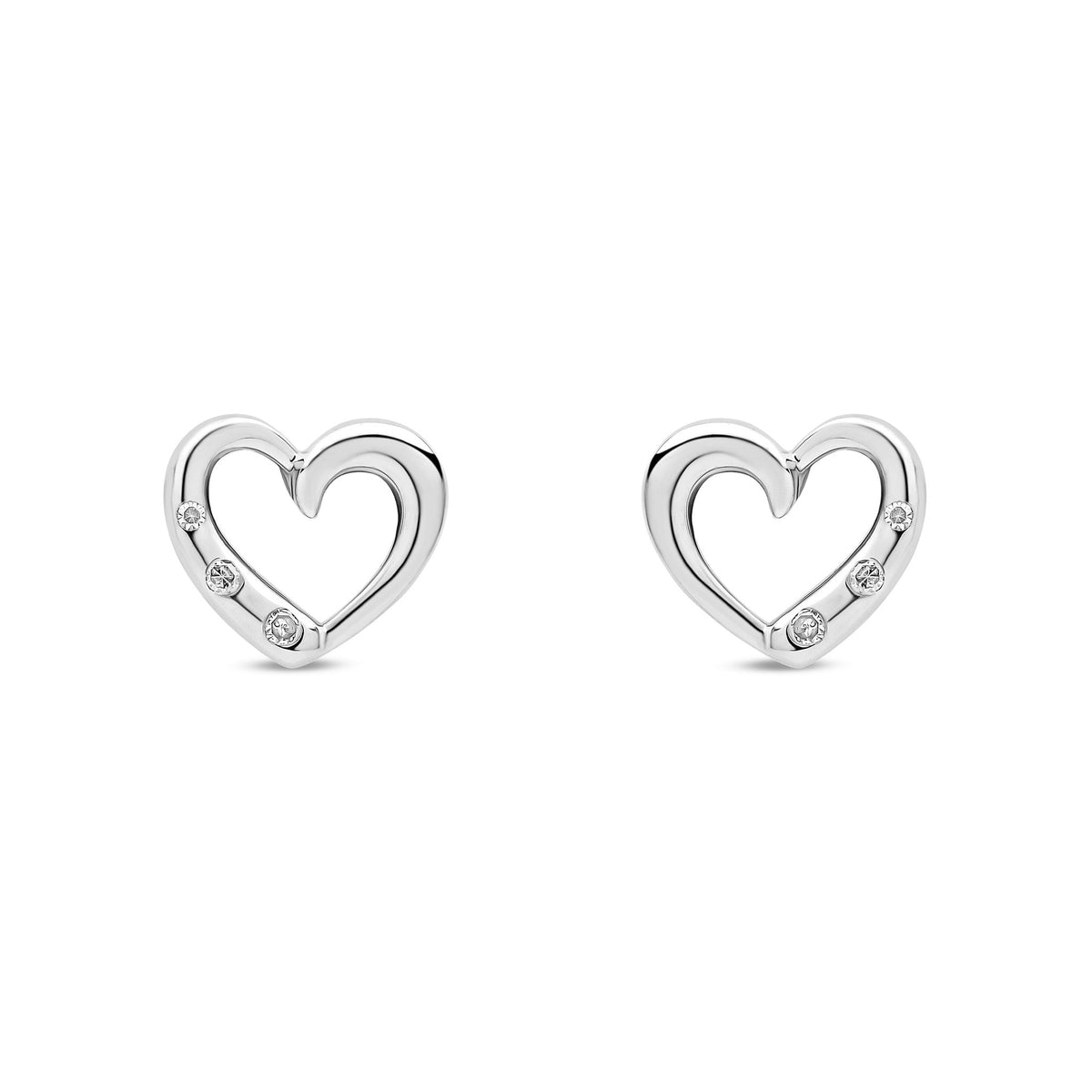 9ct White Gold Natural Diamond Open Heart Stud Earrings