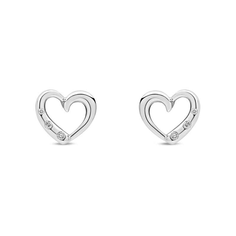 9ct White Gold Natural Diamond Open Heart Stud Earrings