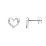 9ct White Gold Natural Diamond Open Heart Stud Earrings