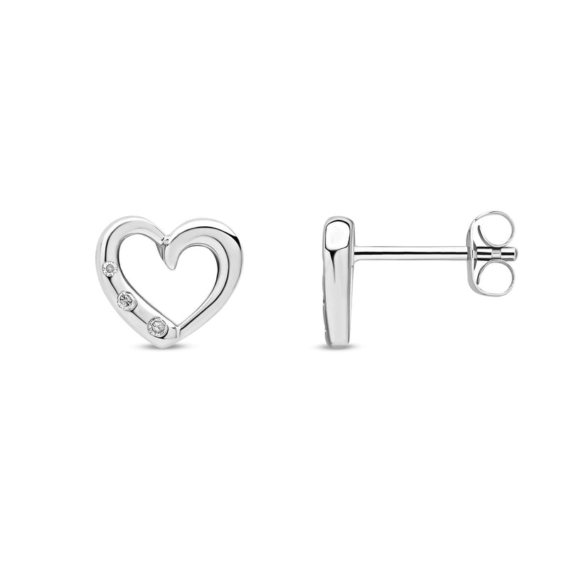 9ct White Gold Natural Diamond Open Heart Stud Earrings