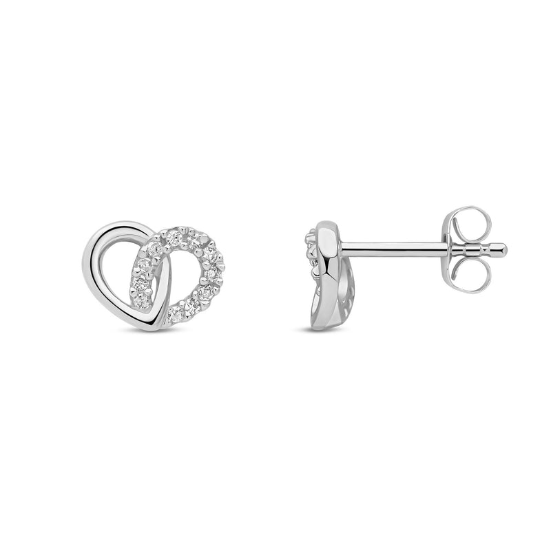 9ct White Gold Natural Diamond Overlapping Heart Stud Earrings
