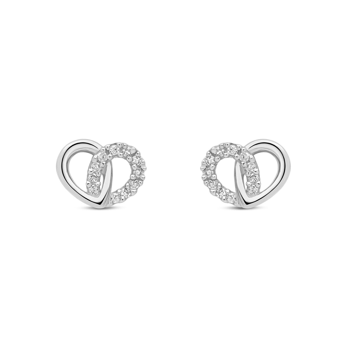 9ct White Gold Natural Diamond Overlapping Heart Stud Earrings
