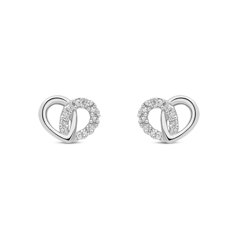 9ct White Gold Natural Diamond Overlapping Heart Stud Earrings