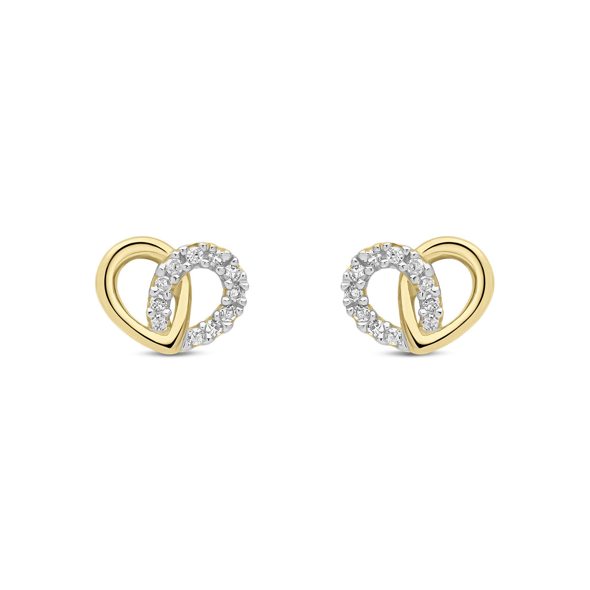 9ct Yellow Gold Natural Diamond Overlapping Heart Stud Earrings