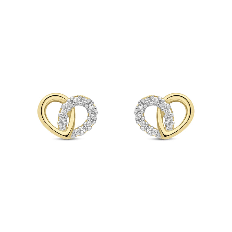 9ct Yellow Gold Natural Diamond Overlapping Heart Stud Earrings