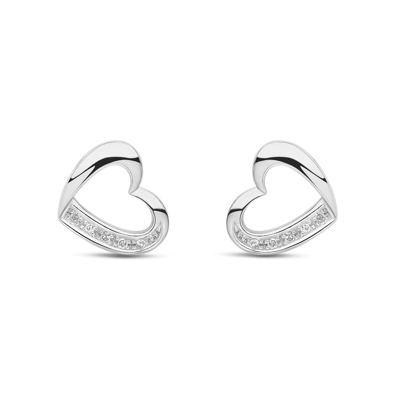 9ct White Gold Natural Diamond Open Heart Stud Earrings