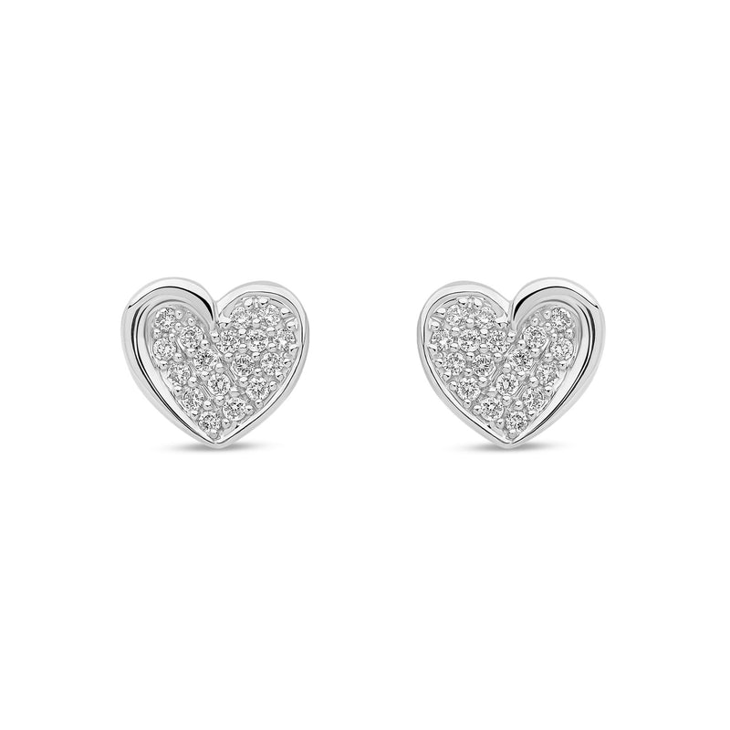 18ct White Gold Natural Diamond Pavé Heart Stud Earrings — 0.20ct