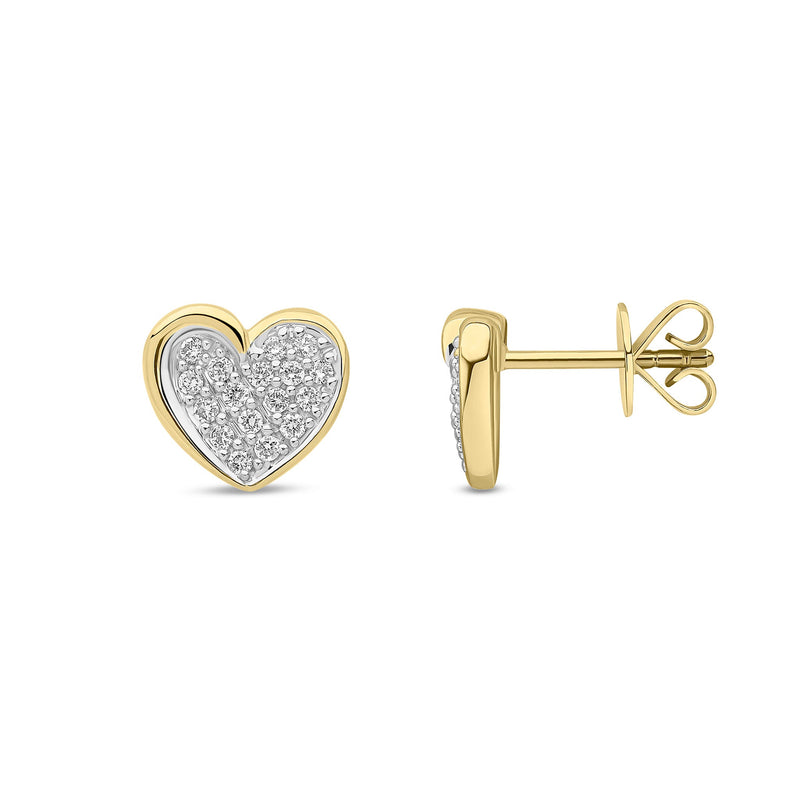 18ct Yellow Gold Natural Diamond Pavé Heart Stud Earrings — 0.20ct