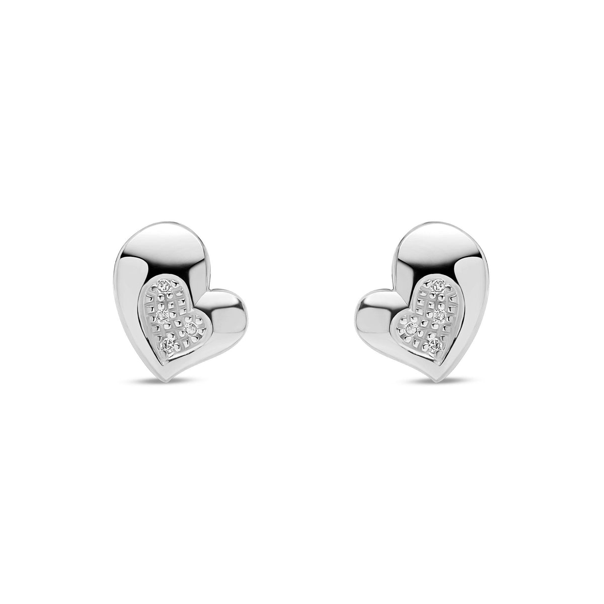 9ct White Gold Natural Diamond Contemporary Heart Stud Earrings