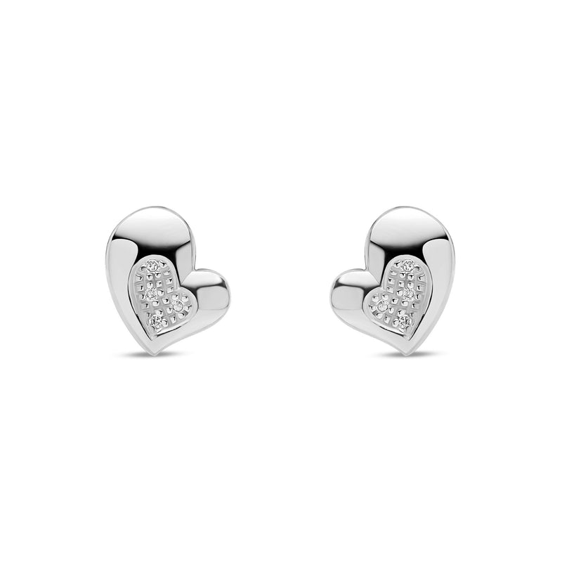 9ct White Gold Natural Diamond Contemporary Heart Stud Earrings