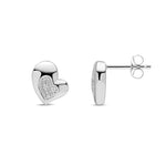 9ct White Gold Natural Diamond Contemporary Heart Stud Earrings