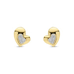 9ct Yellow Gold Natural Diamond Contemporary Heart Stud Earrings