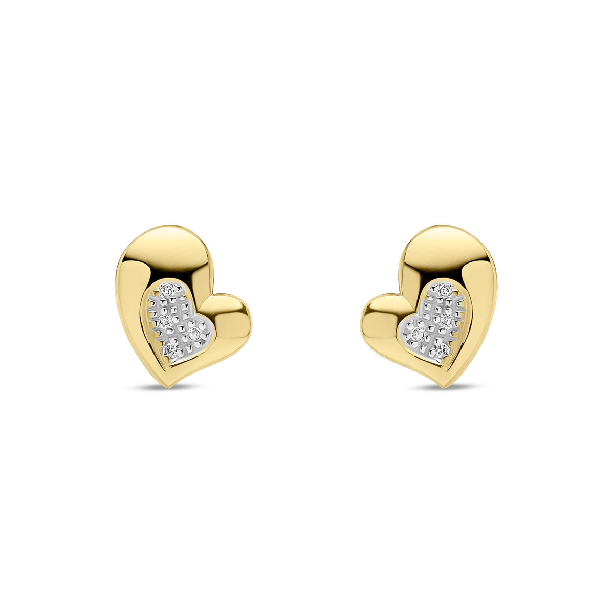 9ct Yellow Gold Natural Diamond Contemporary Heart Stud Earrings
