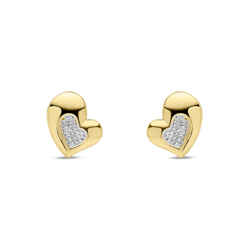 9ct Yellow Gold Natural Diamond Contemporary Heart Stud Earrings