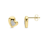 9ct Yellow Gold Natural Diamond Contemporary Heart Stud Earrings