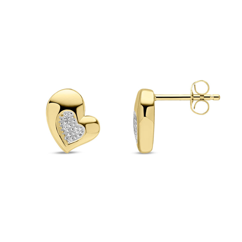 9ct Yellow Gold Natural Diamond Contemporary Heart Stud Earrings