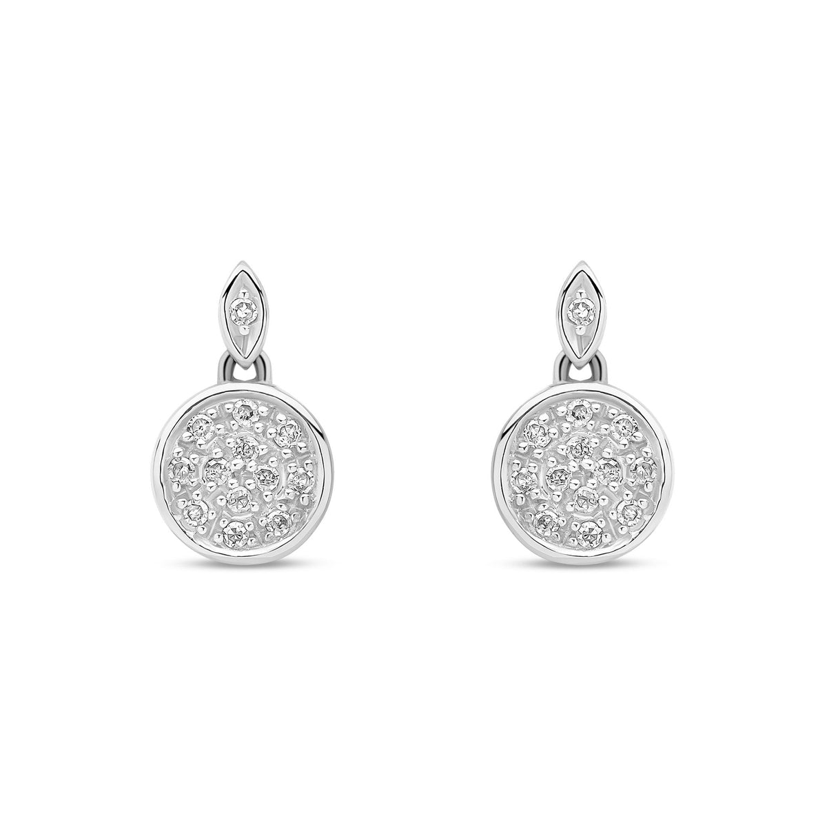 9ct White Gold Natural Diamond Round Cluster Drop Earrings
