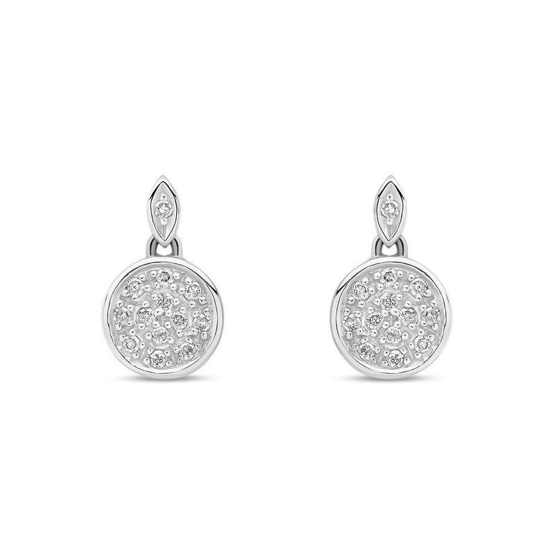 9ct White Gold Natural Diamond Round Cluster Drop Earrings