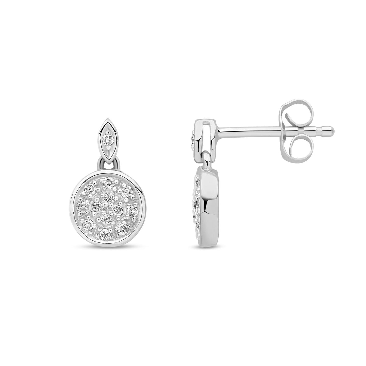 9ct White Gold Natural Diamond Round Cluster Drop Earrings