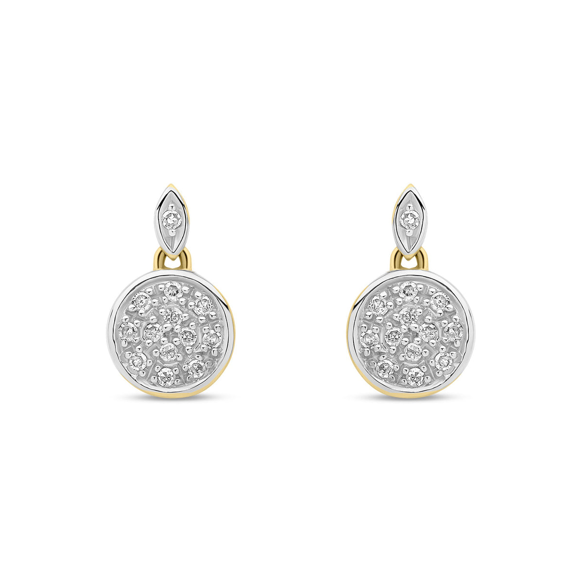 9ct Yellow Gold Natural Diamond Round Cluster Drop Earrings