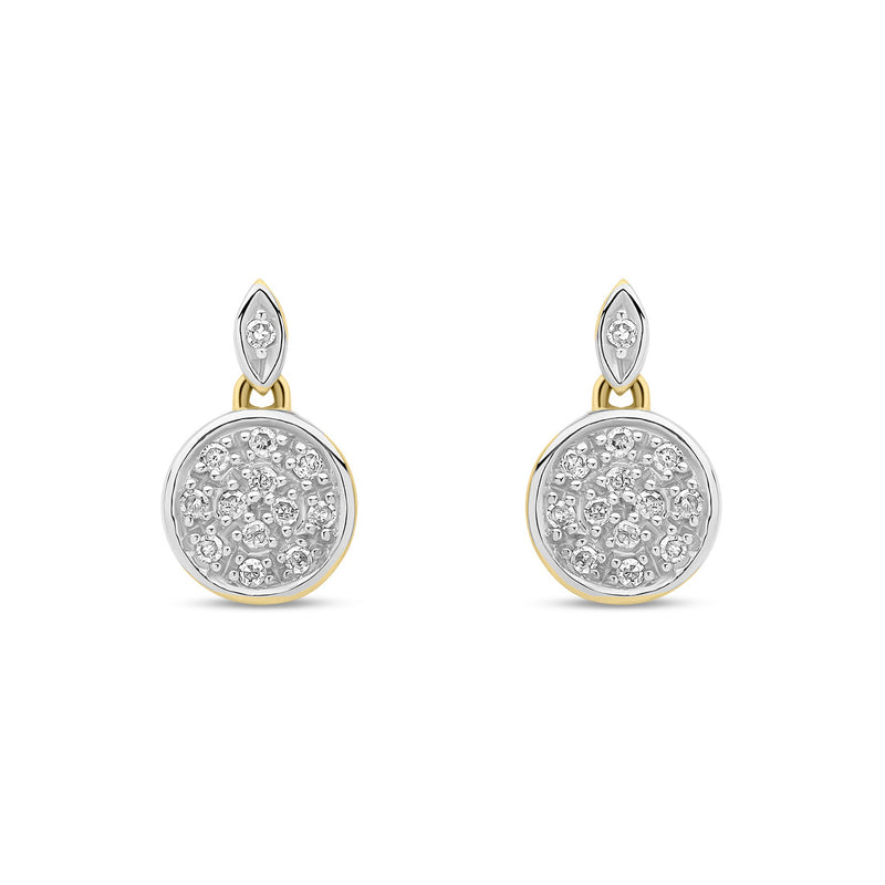 9ct Yellow Gold Natural Diamond Round Cluster Drop Earrings