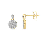 9ct Yellow Gold Natural Diamond Round Cluster Drop Earrings