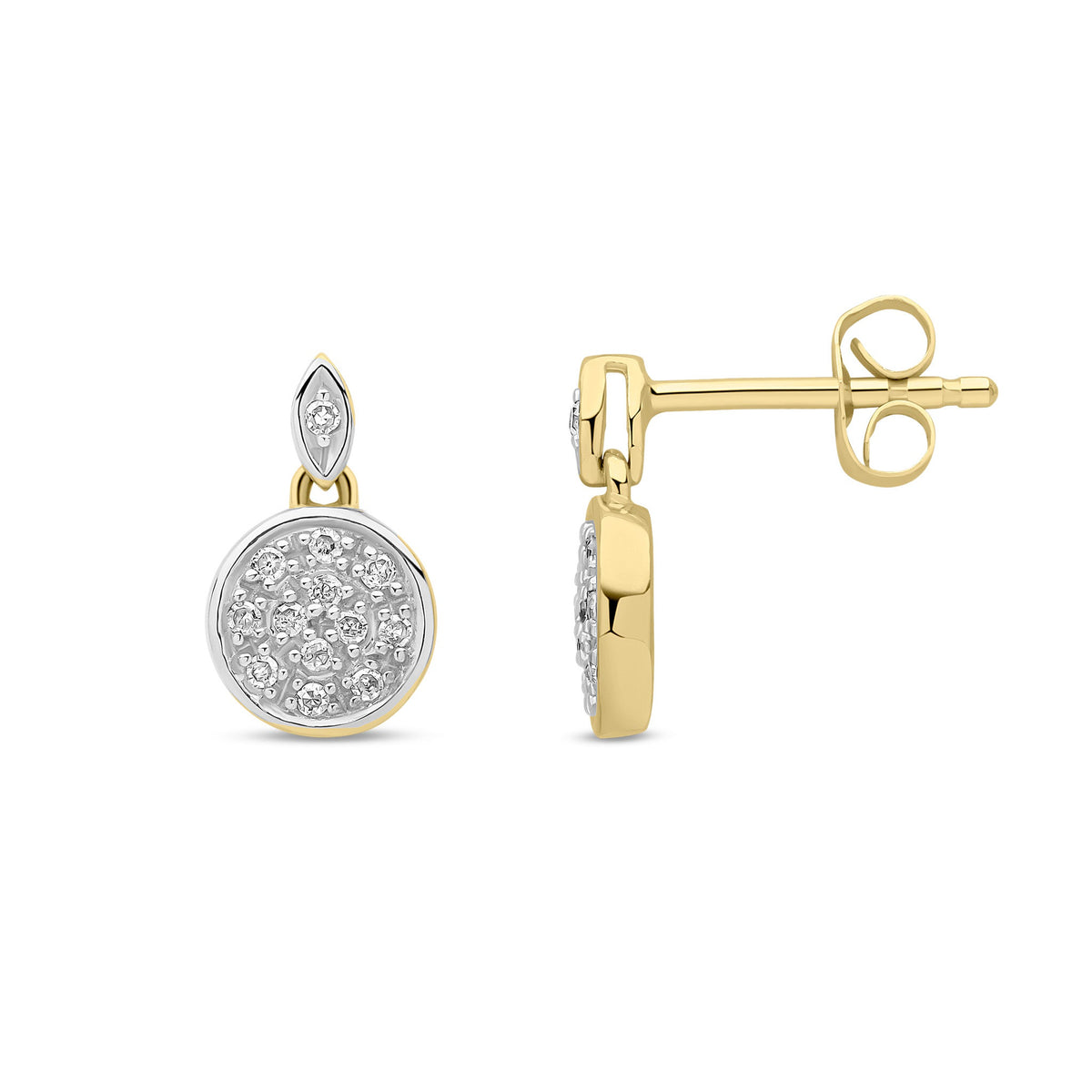 9ct Yellow Gold Natural Diamond Round Cluster Drop Earrings