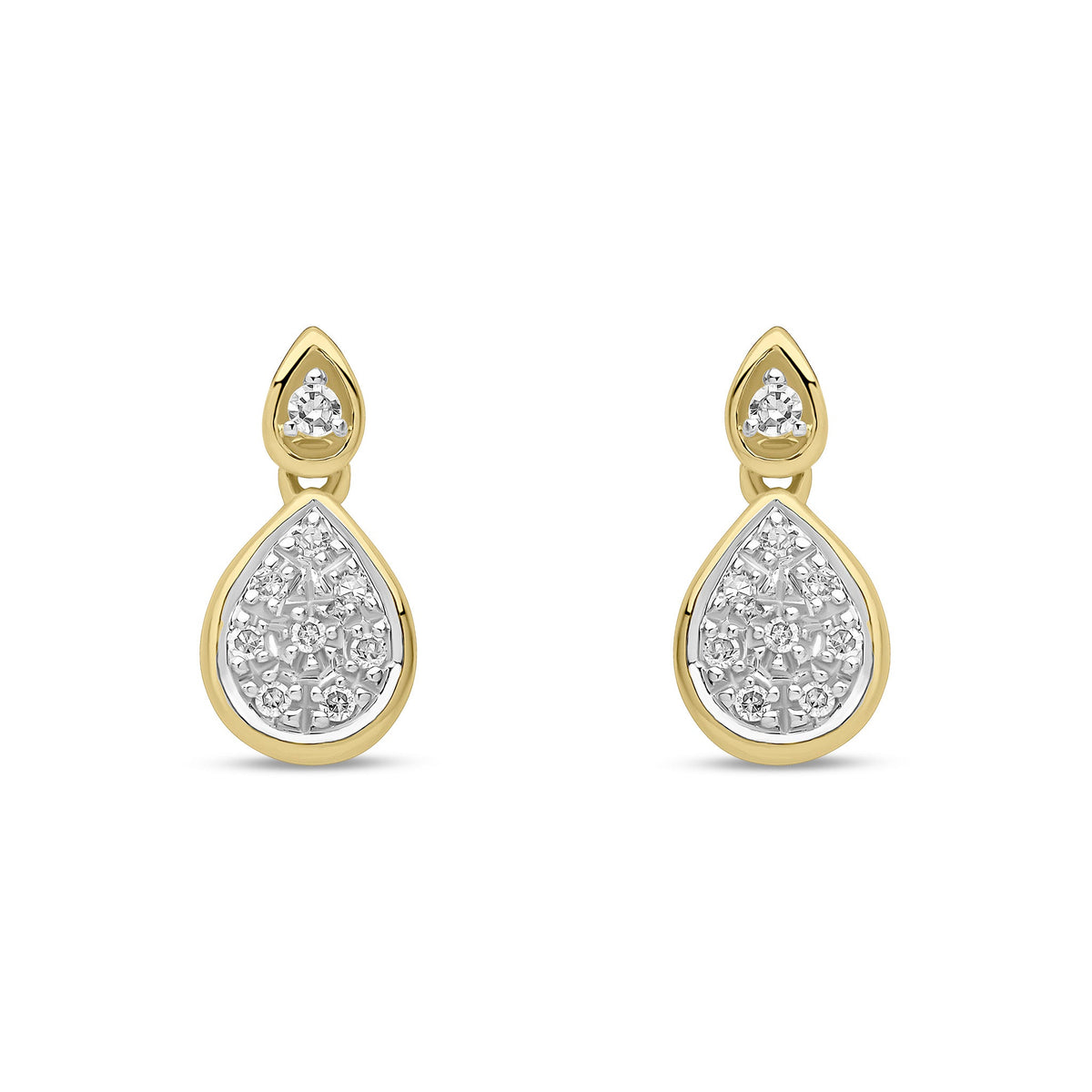 9ct Yellow Gold Natural Diamond Pear Drop Earrings