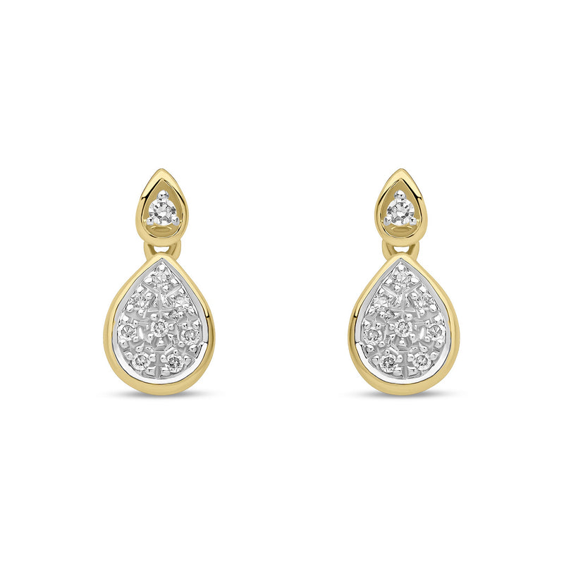 9ct Yellow Gold Natural Diamond Pear Drop Earrings