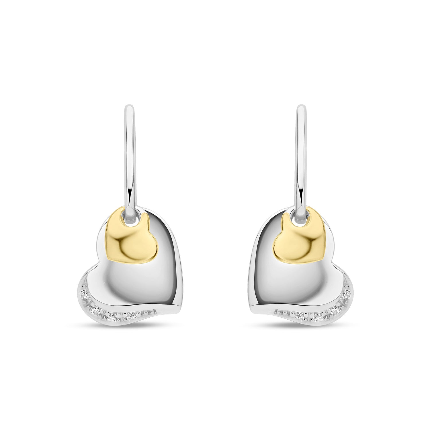 9ct Yellow & White Gold Natural Diamond Two Tone Heart Drop Earrings