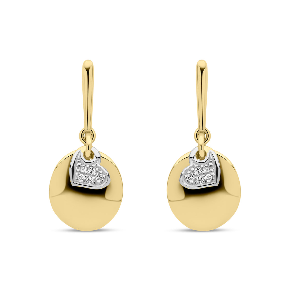 9ct Yellow & White Gold Natural Diamond Heart Disc Drop Earrings