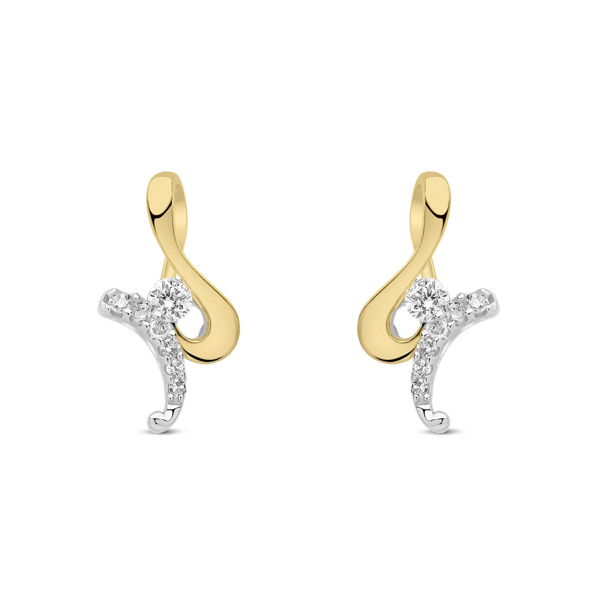 9ct Yellow and White Gold Natural Diamond Twist Drop Earrings