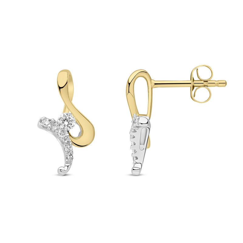 9ct Yellow and White Gold Natural Diamond Twist Drop Earrings